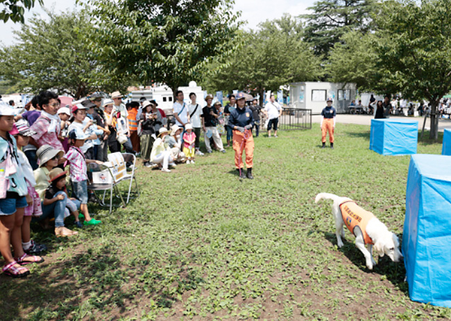 災害救助犬のデモンストレーション